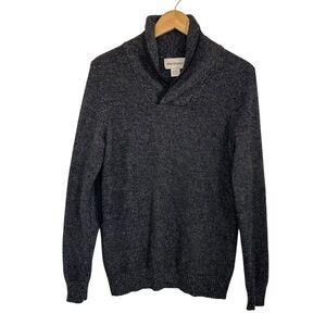 Dartmoor Mens 100% Cashmere Sweater Sz Small Dark Gray Shawl Collar Elbow Patch